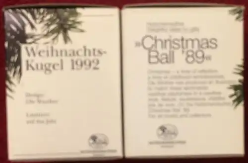 Zwei Weihnachtskugeln der Firma HUTSCHENREUTHER 1989 und 1992 in Orig.schachteln