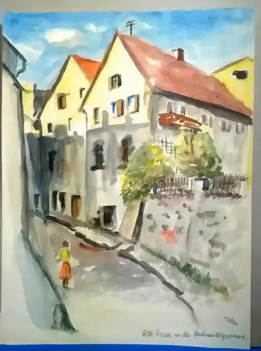 Aquarell,W.Ulrich,1957, Häuser in Lenggries