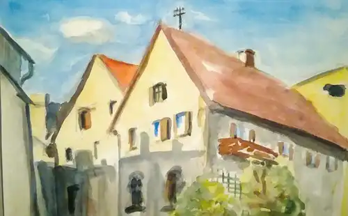 Aquarell,W.Ulrich,1957, Häuser in Lenggries