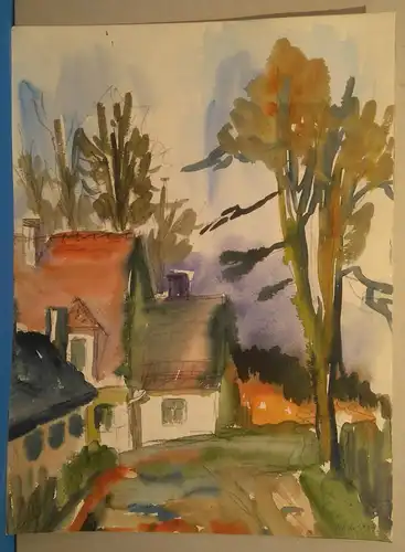 Aquarell,W.Ulrich,1973, Dorfstrasse