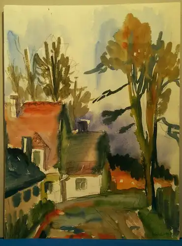 Aquarell,W.Ulrich,1973, Dorfstrasse