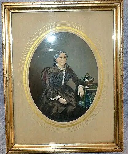 Coloriertes Portraitfoto,wohl um 1860,Originalrahmen,Susanna Carl Kellermeier