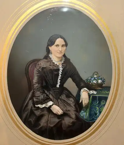 Coloriertes Portraitfoto,wohl um 1860,Originalrahmen,Susanna Carl Kellermeier