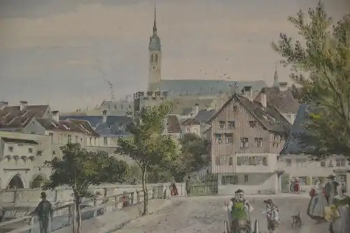 C.A.Lebschee,Am Einlass,München,Blumenthor ca.1820 abgebr.,gerahmt,Passeepartout
