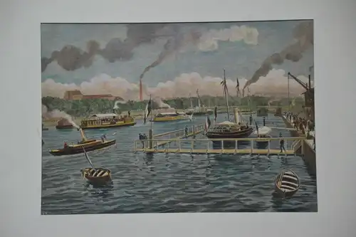 Holzschnitt koloriert, Vue de la Seine, Exposition maritime, etwa 1870