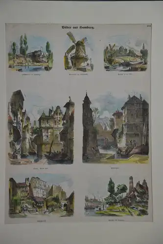 Kupferstich koloriert, Bilder aus Hamburg, etwa 1870