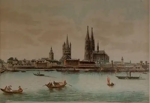 Ansicht von Köln – Original-Farblithographie nach Caspar Scheu, gerahmt