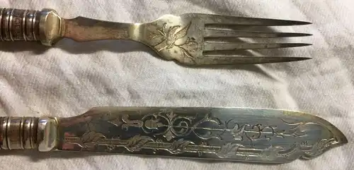 14-teiliges versilbertes Fischbesteck ohne Marke im Original-Besteckkasten
