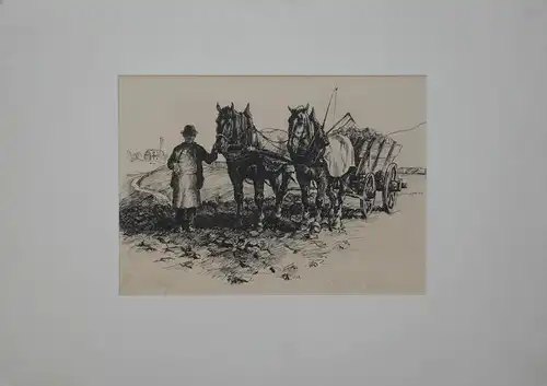 Lithografie,Eric Jeger,Original lithography, paesant a. cart in the countryside