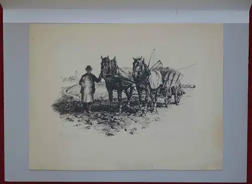 Lithografie,Eric Jeger,Original lithography, paesant a. cart in the countryside