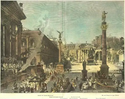 Colorierter Holzstich „Forum Romanum“ von Adolf Closs nach Gustav Bauernfeind