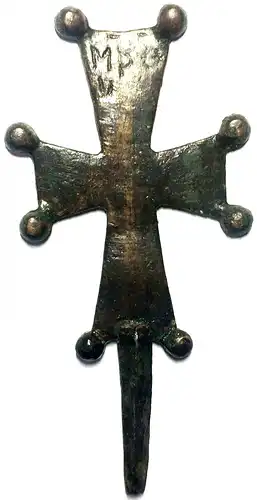Byzantinischer Kreuzaufsatz aus Bronze, ca. 9. - 12. Jahrhundert