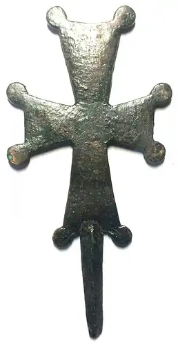 Byzantinischer Kreuzaufsatz aus Bronze, ca. 9. - 12. Jahrhundert