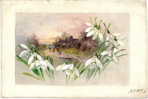 Aquarell,Bauersleute im Frühjahr auf dem Heimweg, ca 1930