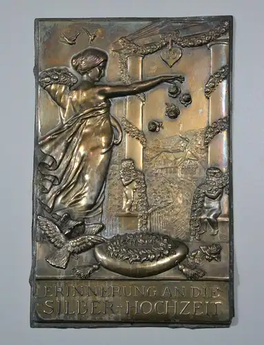 Ziertafel, Messing versilbert, Aphrodite, Erinnerung an die Silberhochzeit