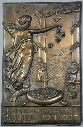 Ziertafel, Messing versilbert, Aphrodite, Erinnerung an die Silberhochzeit