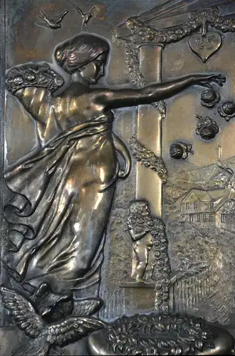 Ziertafel, Messing versilbert, Aphrodite, Erinnerung an die Silberhochzeit