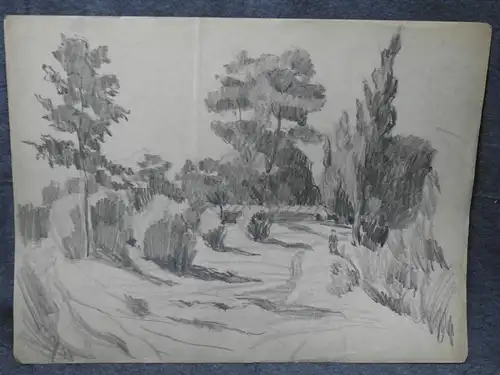 Bleistftzeichnung,Anfang 1900,Auguste Reissmüller 1869-1958,München,Landschaft