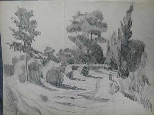 Bleistftzeichnung,Anfang 1900,Auguste Reissmüller 1869-1958,München,Landschaft