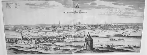 Kupferstich von 1654 mit dem Titel „F. B. L.Residenz Stadt Hannover“, Merian