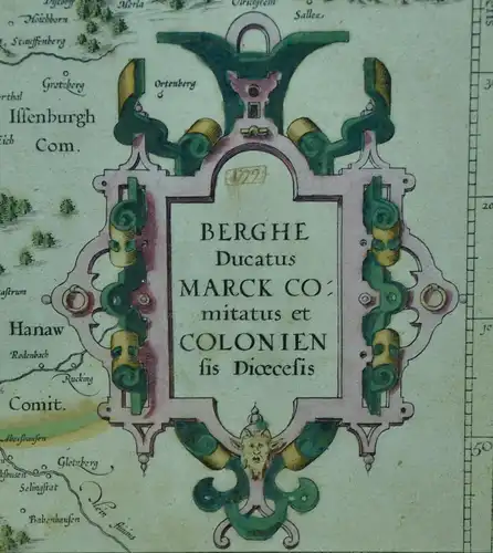 Kupferstich Landkarte, Herzogtum Berg,Grafschaft Marck,Mercator, Hondius,gerahmt