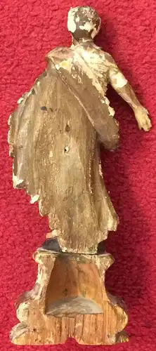 Geschnitzte Heiligenfigur aus Lindenholz, 18. Jahrhundert, stark beschädigt