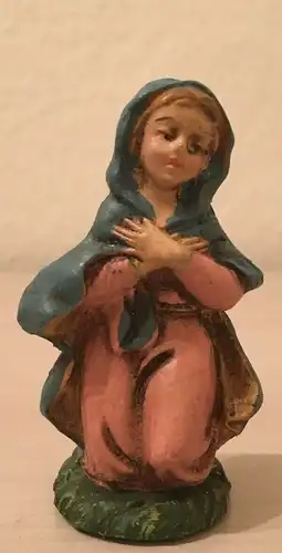 Krippenfigur,kniende Maria, türkis-rosa bemalt, Keramik