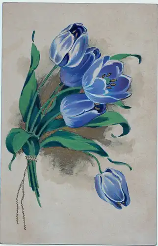 Aquarell,blaue Tulpen,wohl Entwurf für eine Karte ,England um 1920