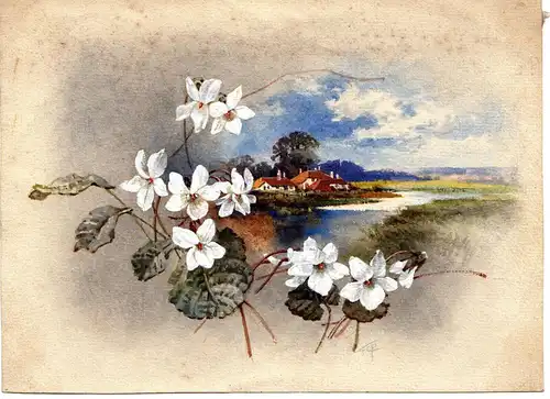 Aquarell,Herrenhaus in Landschaft am Weiher ,England um 1920