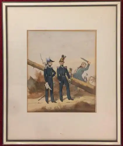 Handcolorierte Lithographie „Ingenieurs (Hauptmann), Mineurs (Oberlieutenant)“