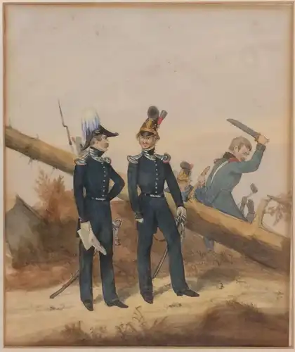 Handcolorierte Lithographie „Ingenieurs (Hauptmann), Mineurs (Oberlieutenant)“