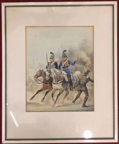 Handcolorierte Lithographie Bayerische Uniformen 19. Jahrhundert, „Cuirassier ..