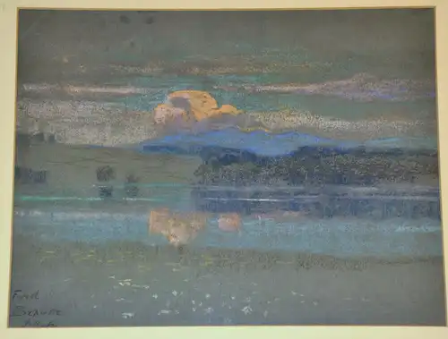 Pastell, Ölkreide , Ferd. Brauer ,1867Seelandschaft.gerahmt unter Passepartout