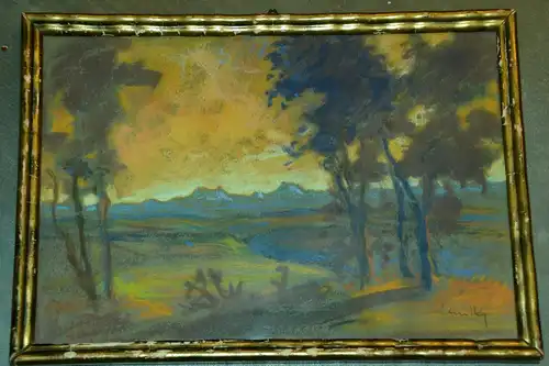 Ölkreidezeichnung,Landschaft, Heinz Lembke,1885-1959, mit Rahmen