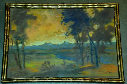 Ölkreidezeichnung,Landschaft, Heinz Lembke,1885-1959, mit Rahmen