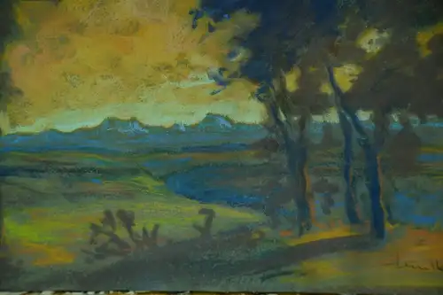 Ölkreidezeichnung,Landschaft, Heinz Lembke,1885-1959, mit Rahmen