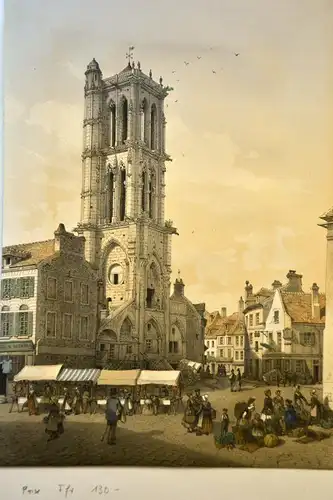 Lithografie,La tour de St.Maclou,Mantes la Jolie, Région Ile-de-France ,1852