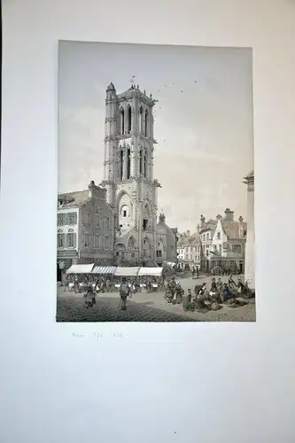 Lithografie,La tour de St.Maclou,Mantes la Jolie, Région Ile-de-France ,1852