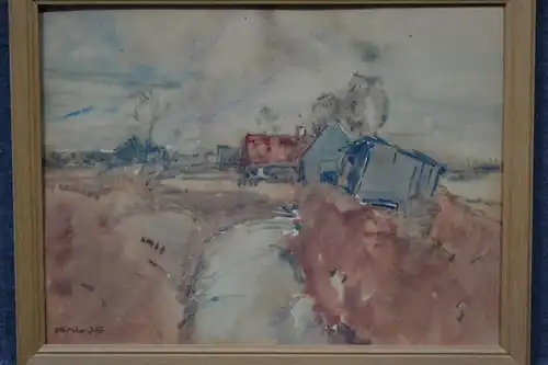 Aquarell, Otto Miller-Diflo, Dorf am Bach, etwa 1930