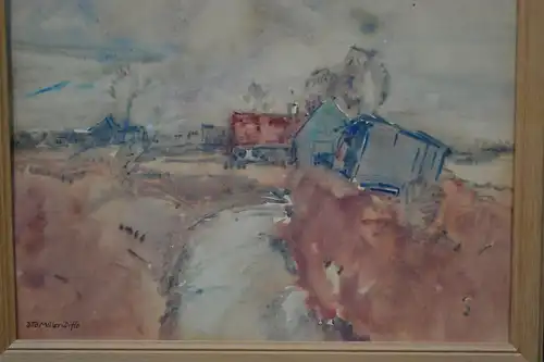 Aquarell, Otto Miller-Diflo, Dorf am Bach, etwa 1930