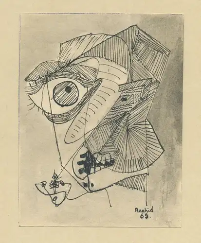 Tusche-Zeichnung,Surrealismus,sign.Anahid 69,Beirut,Portrait