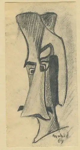 Fusain Charcol,Reißkohle-Zeichnung,Surrealismus,sign.Anahid 69, Libanon,Portrait