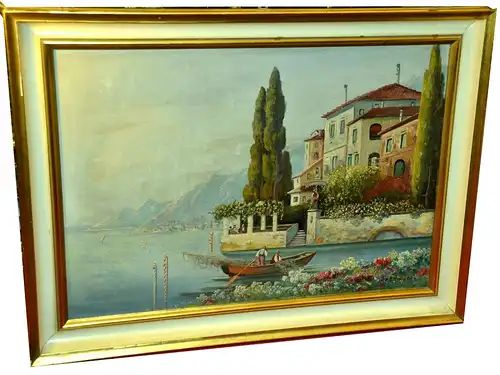 Ölgemälde,a.Malerpappe, Szene a.d. italienischen Küste, sign. P.Ettinger,gerahmt