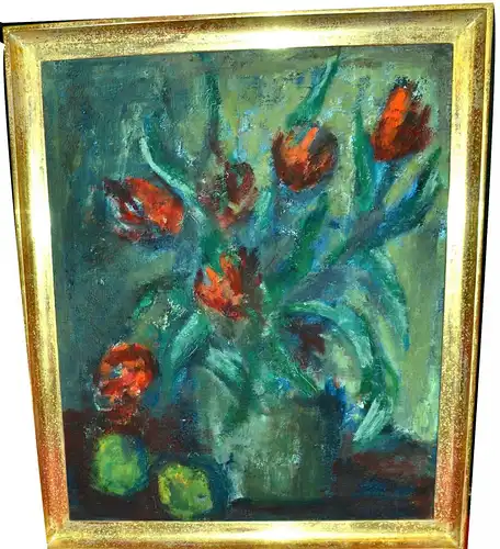 Ölgemälde,Tulpen in einer Vase, Sign.Pawlowski,Impressionismus, gerahmt, wohl ca