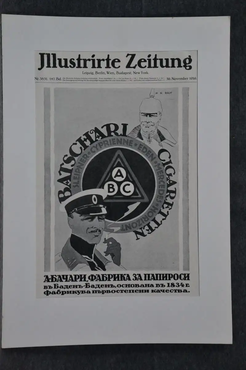 Werbeplakat, Druck auf Zeitungspap.,Batschari Zigaretten, 1916, russisch