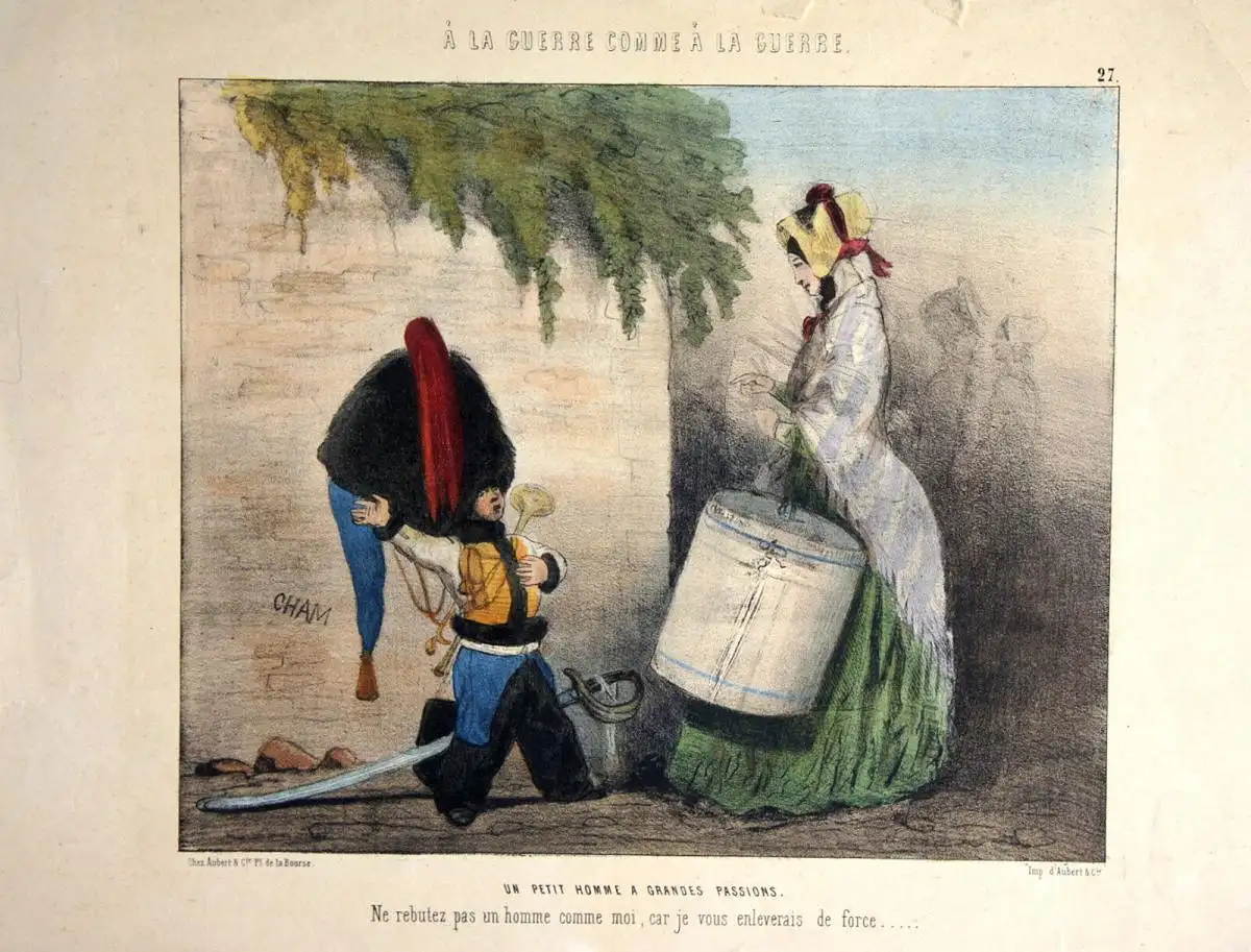 Kupferstich, altkoloriert, CHAM, A la Guerre comme a la Guerre, etwa 1840