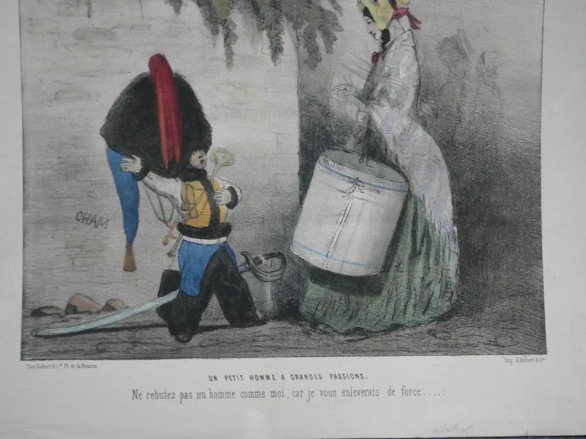 Kupferstich, altkoloriert, CHAM, A la Guerre comme a la Guerre, etwa 1840