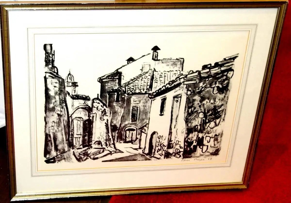 Grafik,Lithografie,Häuser in der Provence,Künstler: Tom Hops 1906-1976