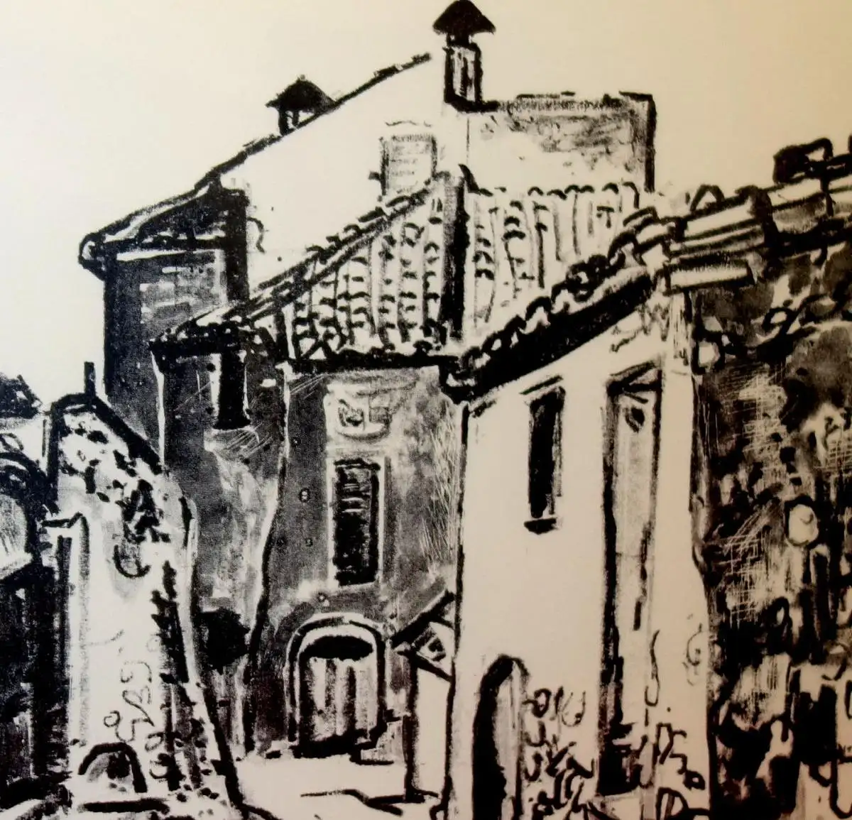 Grafik,Lithografie,Häuser in der Provence,Künstler: Tom Hops 1906-1976