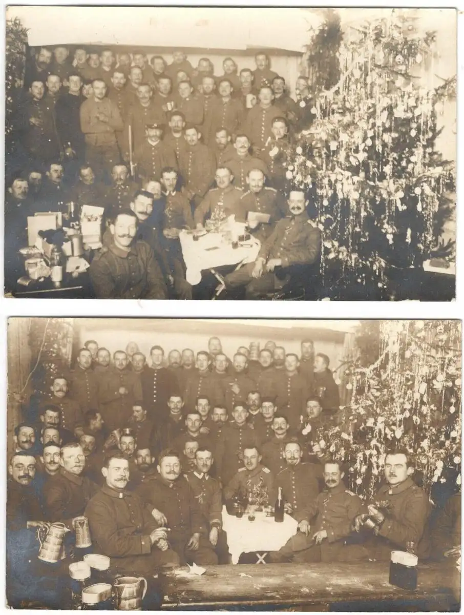 Zwei Photographien 1. Weltkrieg: Soldaten bei Weihnachtsfeier 1914, Lille